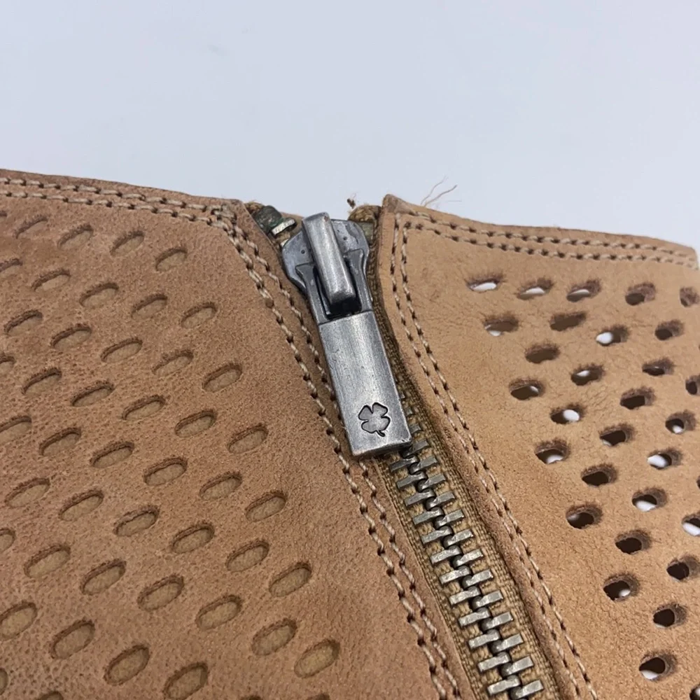 Lucky Brand Taupe Perforated Peep-Toe Wedge Booties